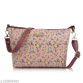 Purple leather shoulder bag with multiple pockets, stylish design